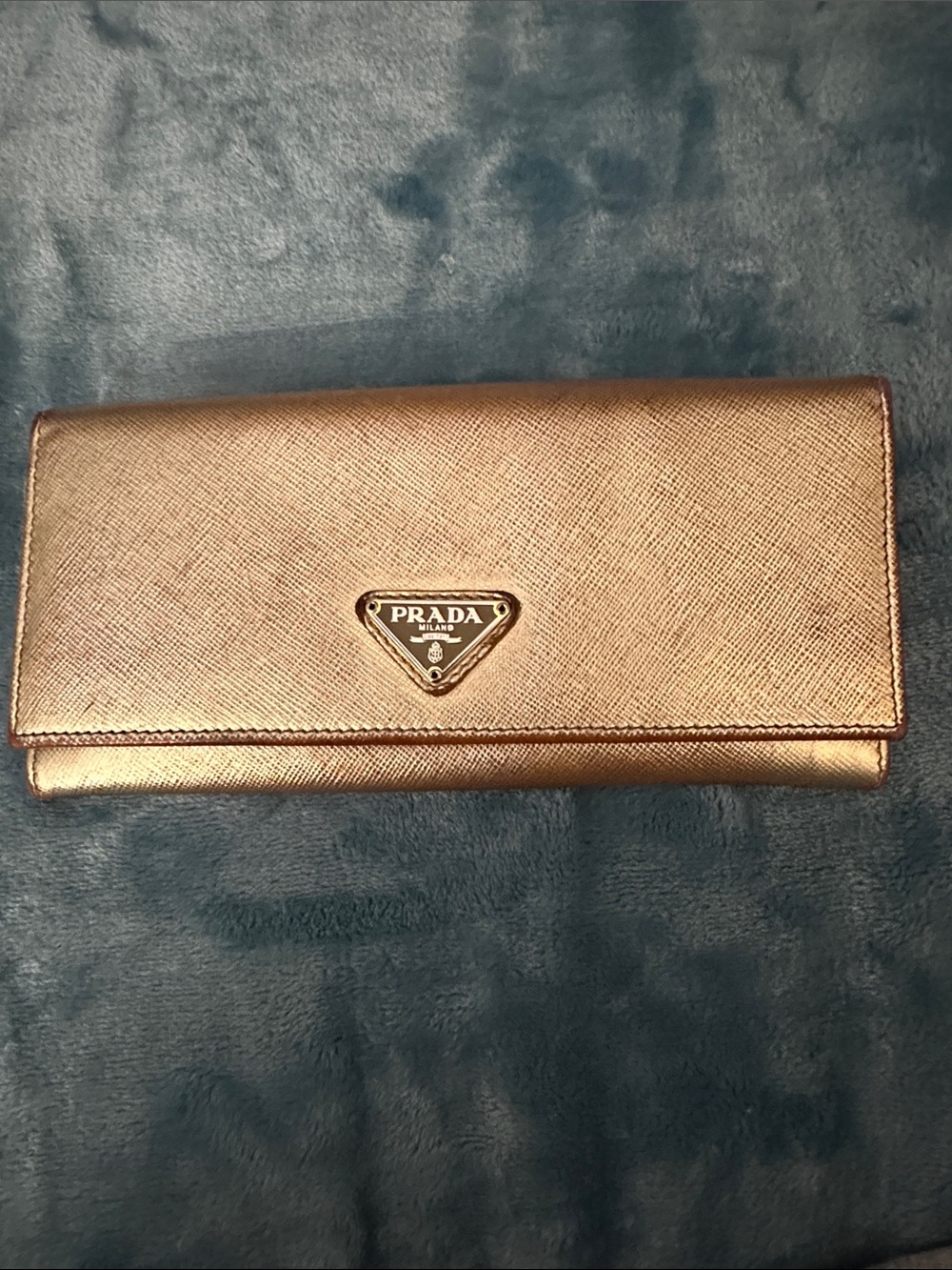 Prada Metallic Rose Gold Saffiano Continental Wallet